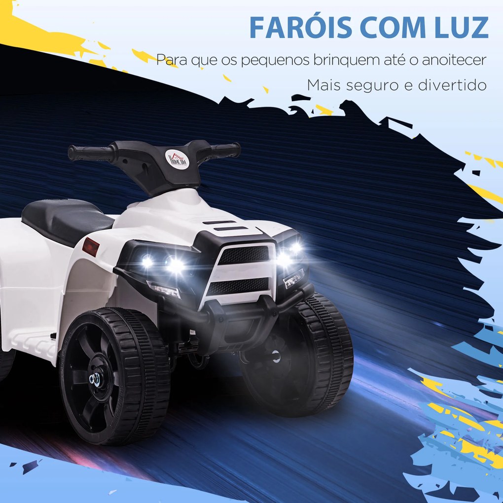 Moto 4 Elétrico para Crianças 6V Faróis Buzina Velocidade -3km/h Avanço e Recuo 65x40x43 cm Branco