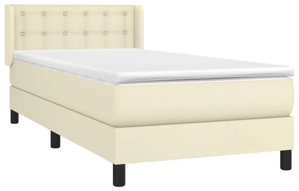 Cama com molas/colchão 100x200 cm couro artificial cor creme