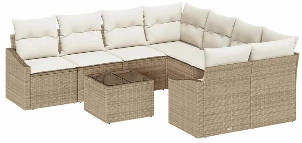 Conjunto de Sofá de Jardim com Almofadas Bege Rattan Poliéster