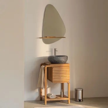 Conjunto De Móvel De Casa De Banho Em Madeira De Teca Bradley Irregular Em Cimento Preto ↔︎40 Cm Fedro & Irregular Com - Sklum