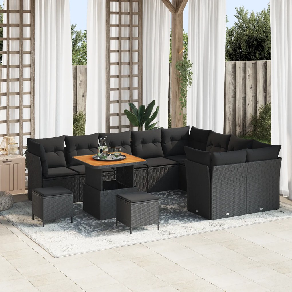 Conjunto de Sofá de Jardim vidaXL com 12 Peças e Almofadas Preto Ratta