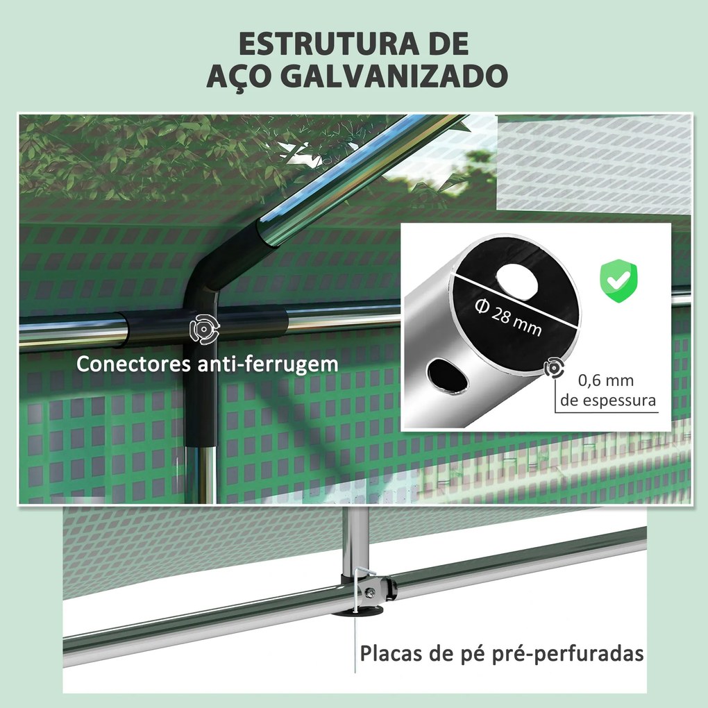 Estufa Tipo Túnel 6x3x2,8 m Estufa de Exterior com 6 Janelas Cobertura