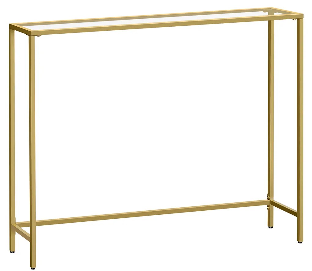 Mesa consola moderna em vidro temperado e metal 20 x 100 x 80 cm dourado claro transparente