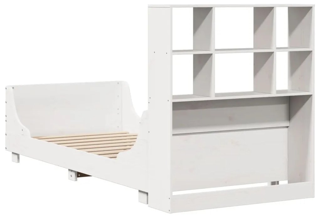 Cama com estante sem colchão 90x200 cm madeira maciça branco