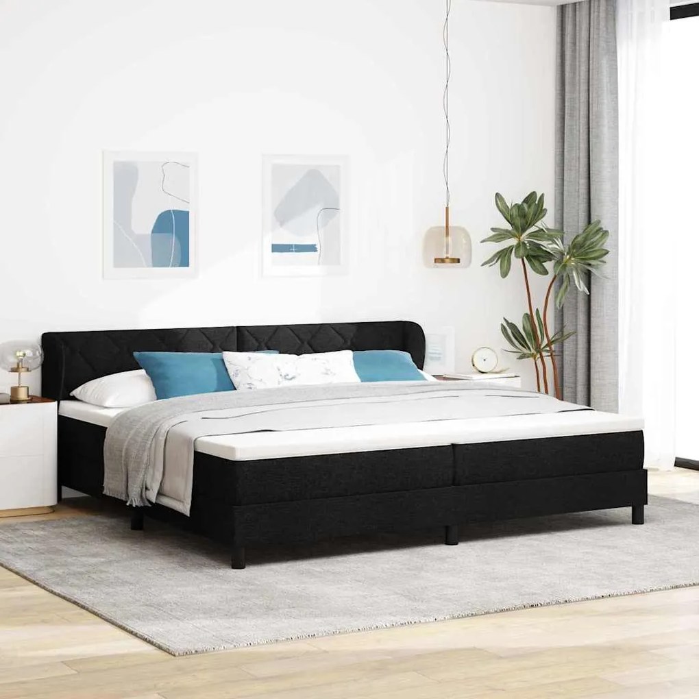 vidaXL Cama Box com colchão com cabeceira Preto 200 x 200 cm tecido