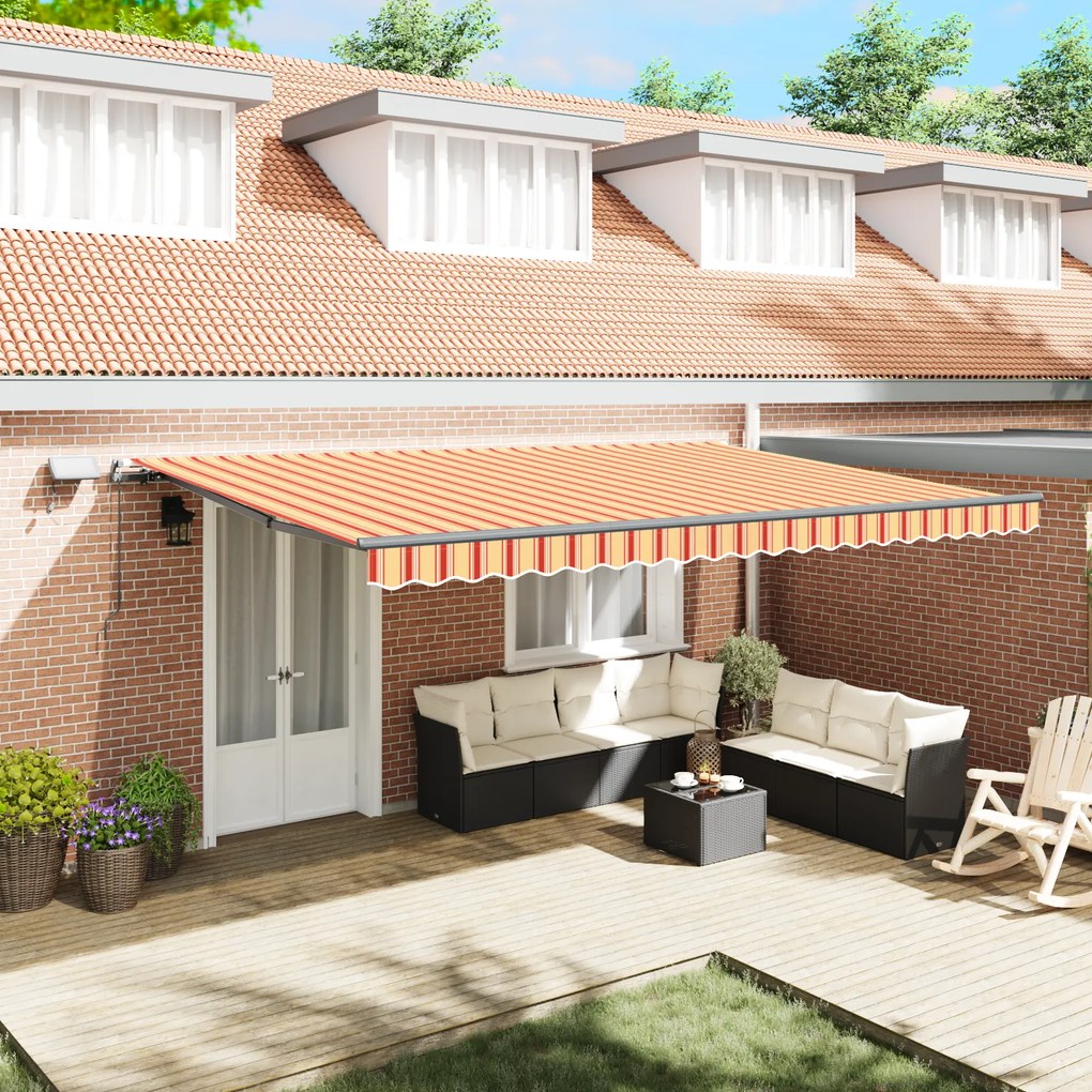 vidaXL Toldo Retrátil Manual com LED Amarelo e Laranja 500x300 cm