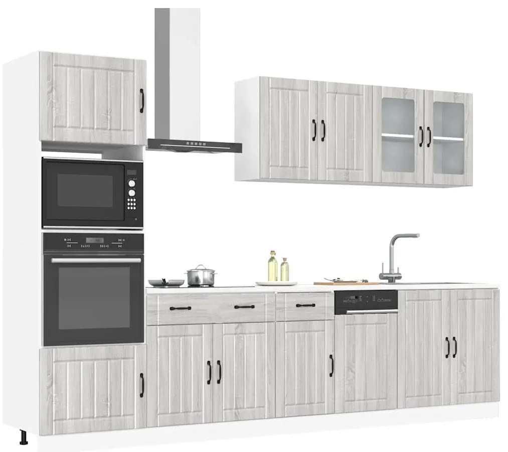 vidaXL 7 peças armário de cozinha conjunto Kalmar cinza sonoma