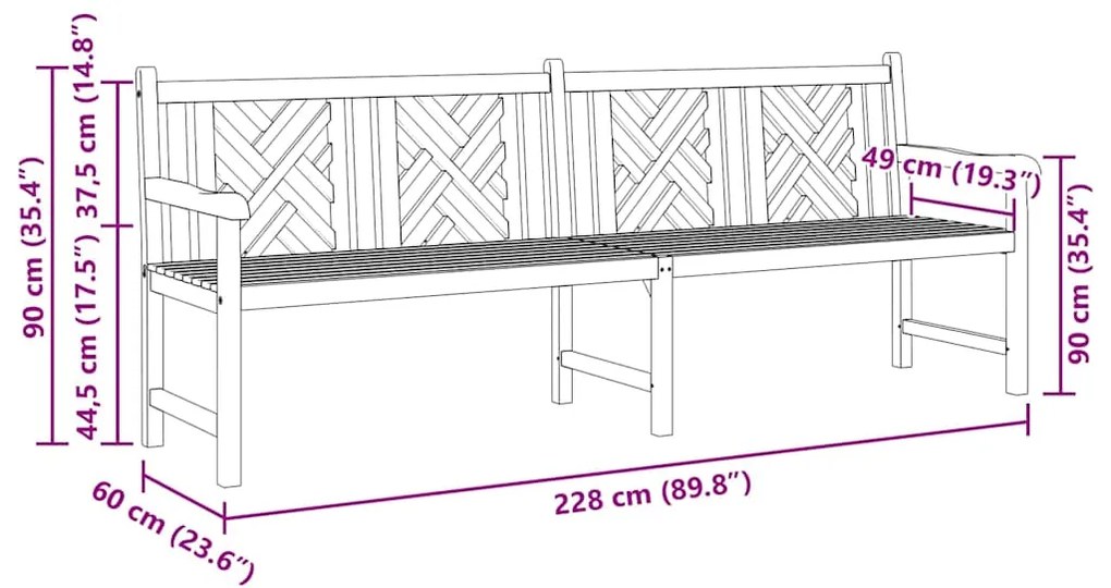 Banco de jardim Castanho 228 x 60 x 90 cm