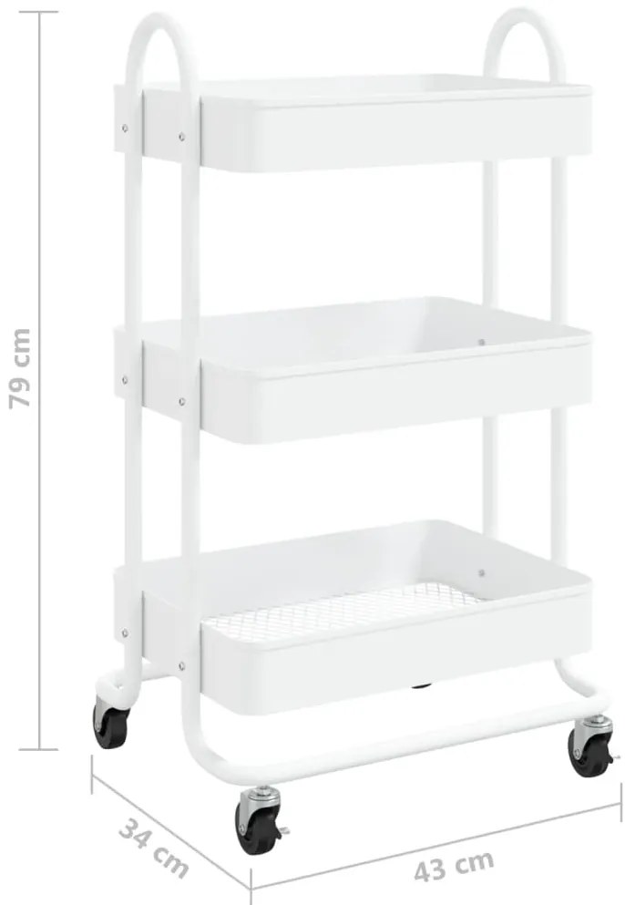 Carrinho com 3 prateleiras 46x34x79 cm aço branco