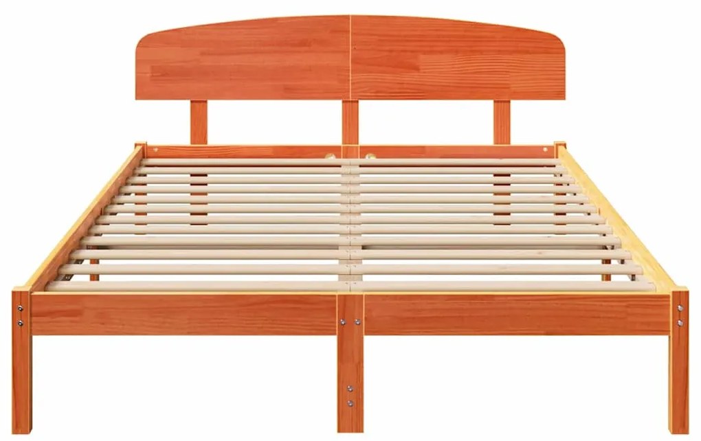 Estrado de Cama com Cabeceira Castanho Encerado 140x200 cm Madeira Sól
