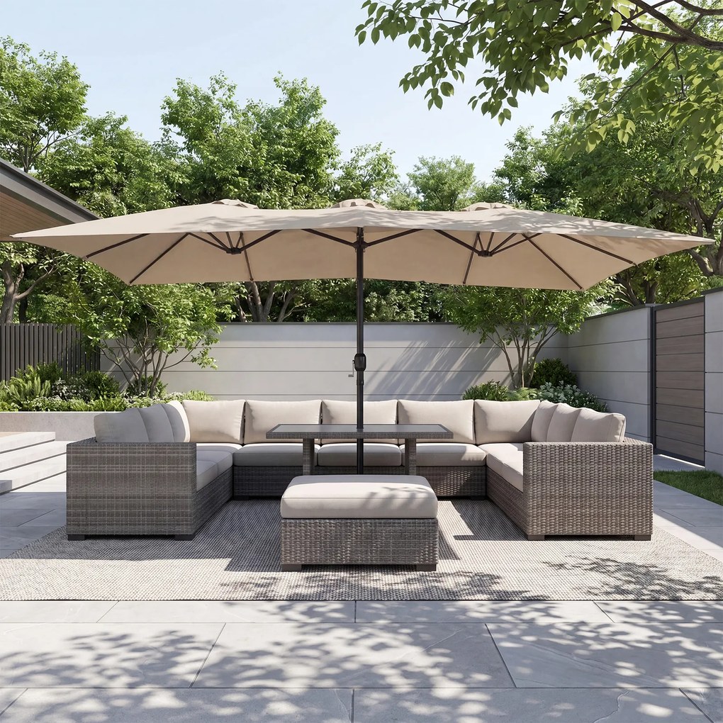 Guarda sol Duplo para Jardim, 430 x 276 x 260 cm (BASE NÃO INCLUIDA), Abertura com Manivela, Caqui
