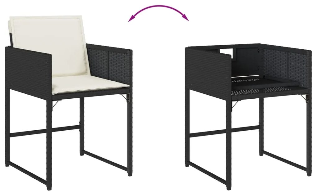 15 pcs conjunto de jantar p/jardim com almofadões vime PE preto