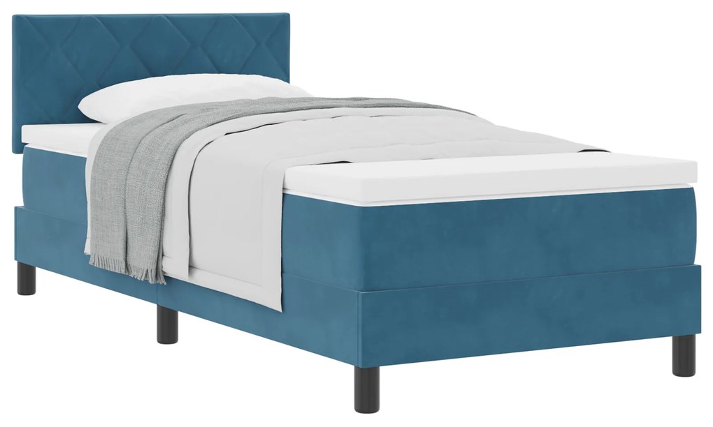 Cama Box com Colchão vidaXL Azul Escuro 90x200 cm Veludo