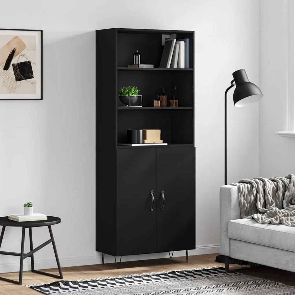 vidaXL Armário alto 69,5x34x180 cm derivados de madeira preto