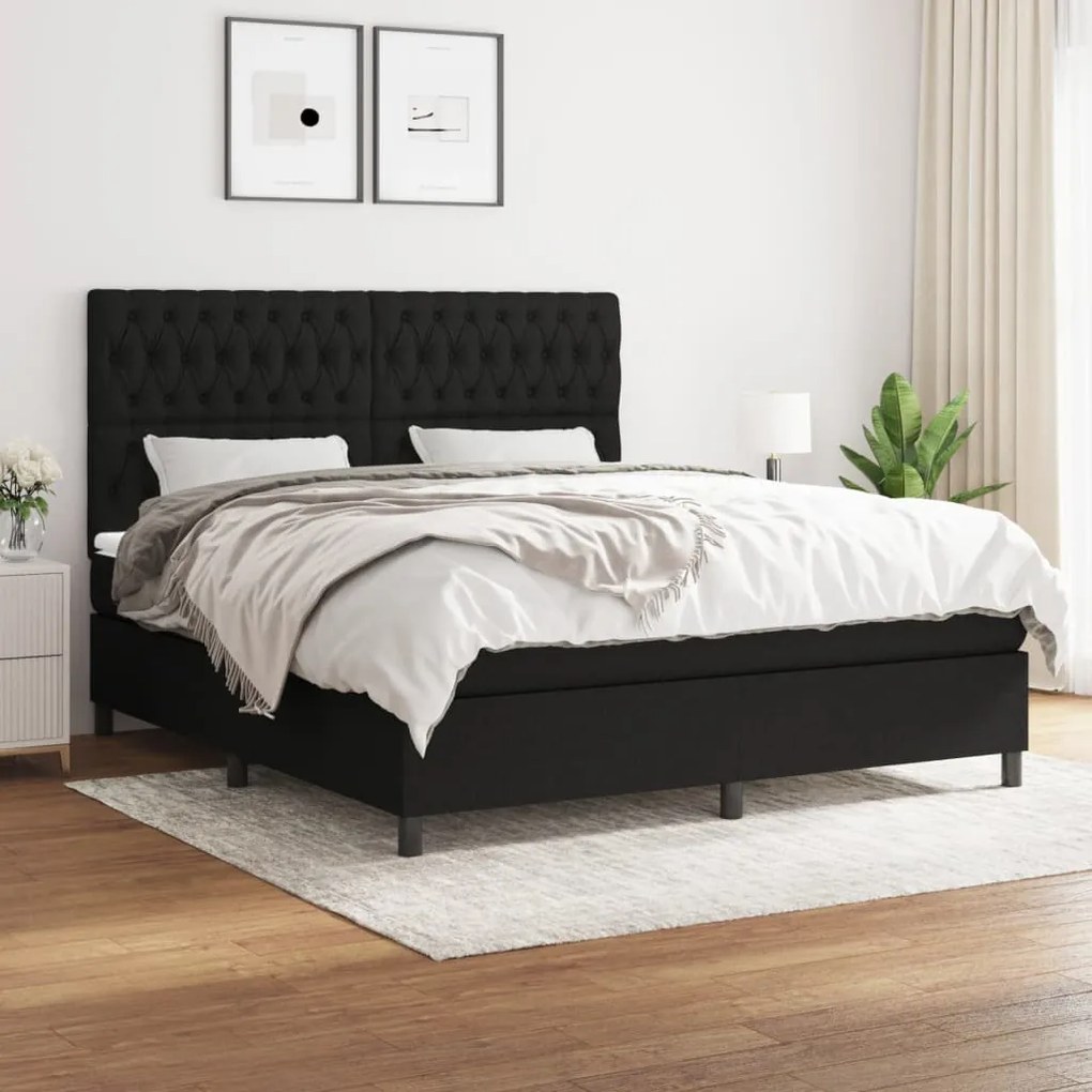 vidaXL Cama com molas/colchão 180x200 cm tecido preto