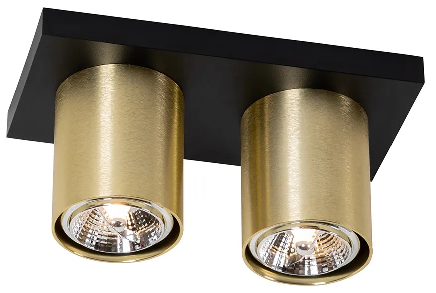 Candeeiro de teto moderno preto com dourado 2 luzes - Tubo Moderno