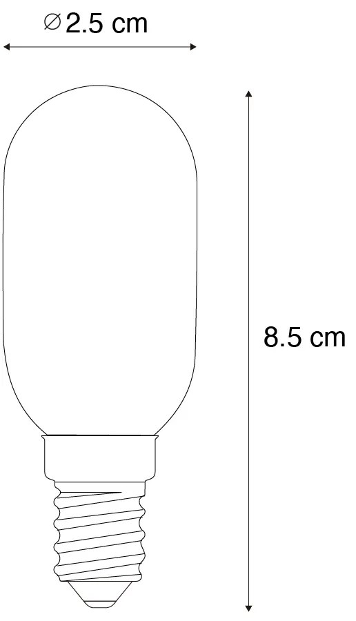 Set van 5 E14 dimbare LED lampen T26 koelkast 2W 200 lm 2700K