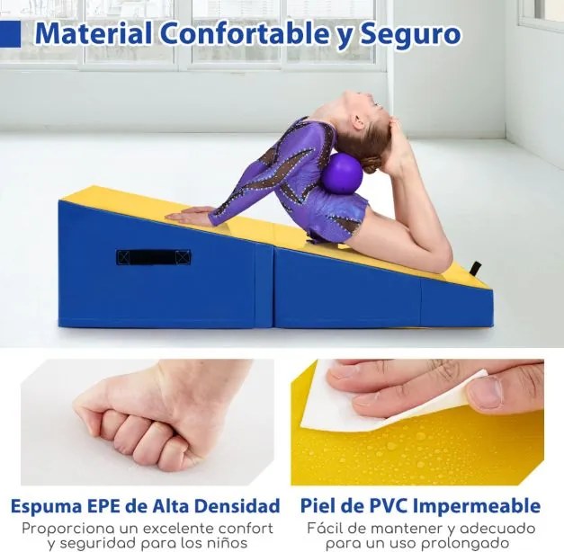 Tapete de ioga dobrável com espuma EPE e couro PVC antiderrapante e espuma EPE com pega de transporte em cunha Amarelo