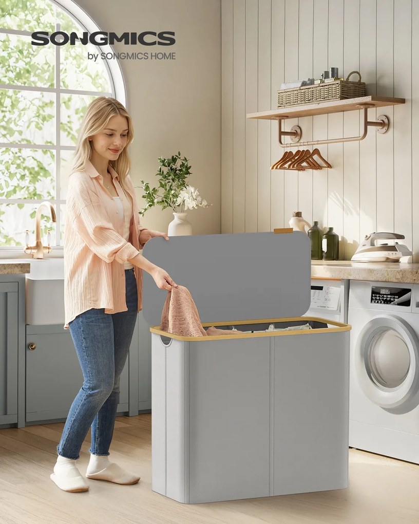 Cesto da roupa suja 200 L,  78 x 38,5 x 70,5 cm com tampa Cinza