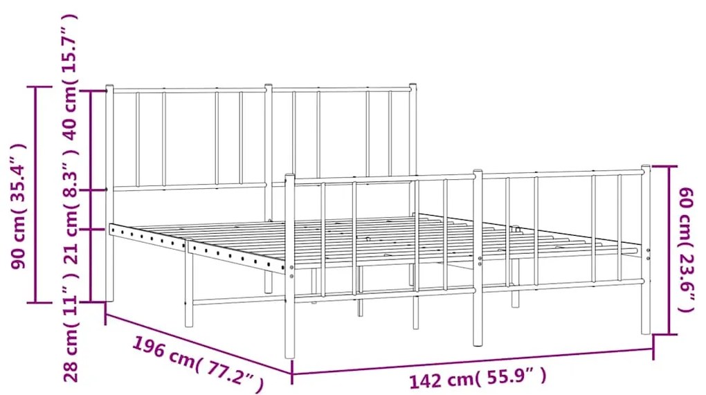 Estrutura de cama com cabeceira e pés 135x190 cm metal preto