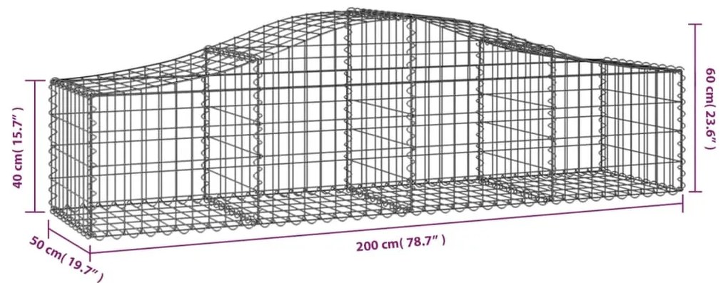 Cestos gabião arqueados 4 pcs 200x50x40/60 cm ferro galvanizado