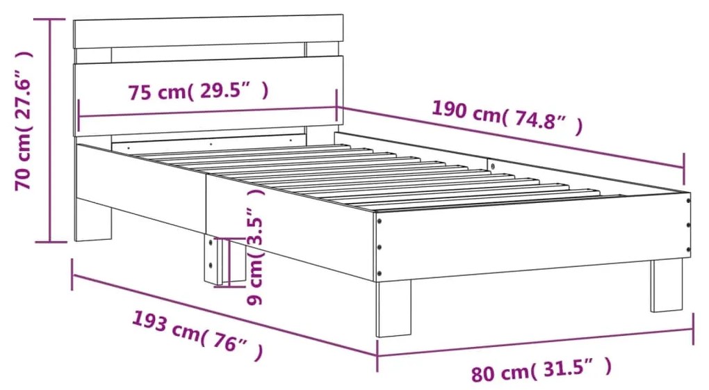 Estrutura cama cabeceira 75x190 cm derivados de madeira preto