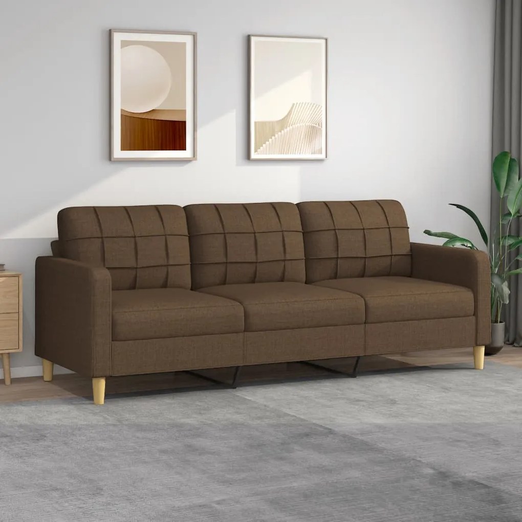 vidaXL Sofá de 3 lugares tecido 210 cm castanho