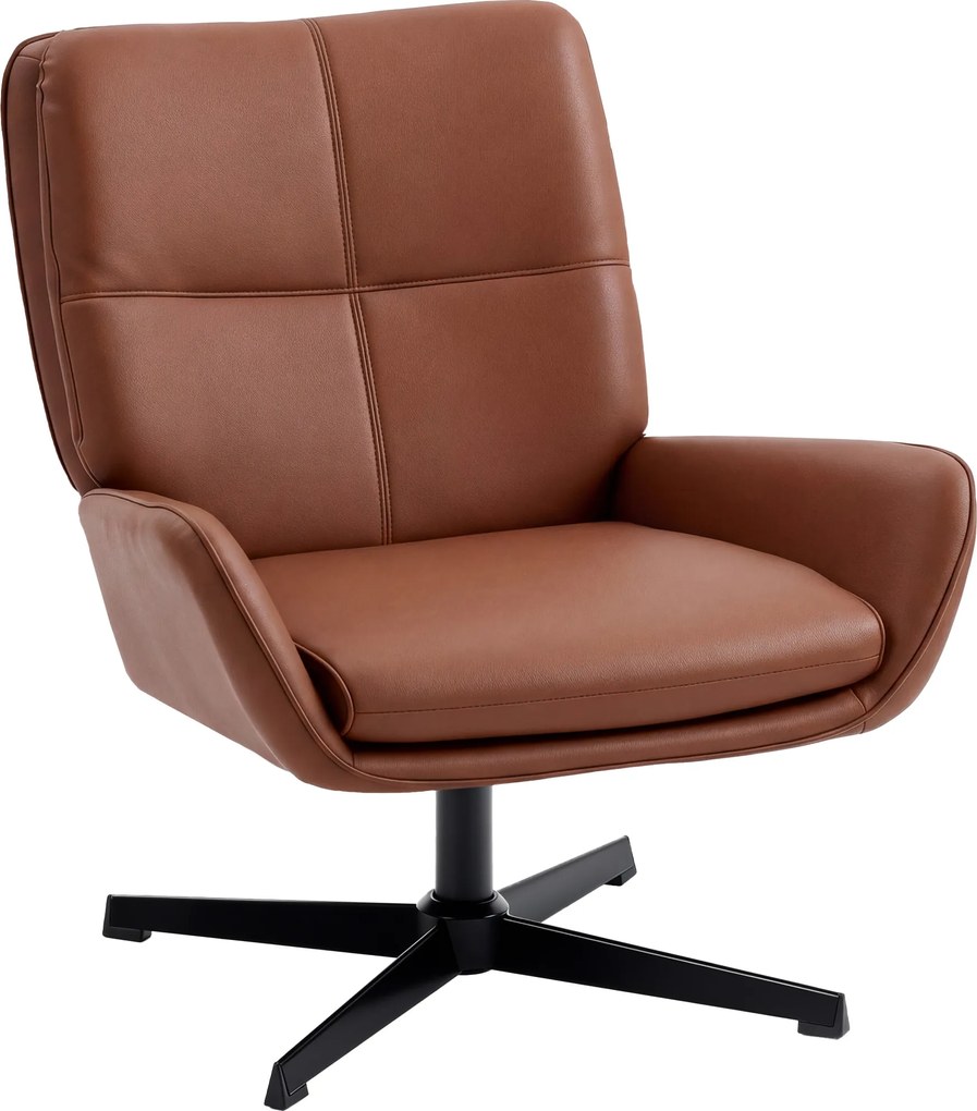 Poltrona de Sala Estofada em PU Poltrona de Leitura com Assento Acolchoado Apoios de Braços Pernas Metálicas Castanho