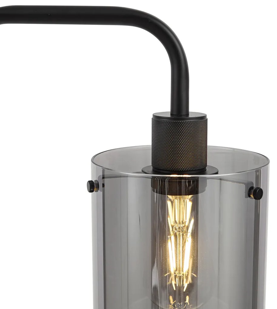 Candeeiro de pé de design preto com vidro fumado - Domo Moderno