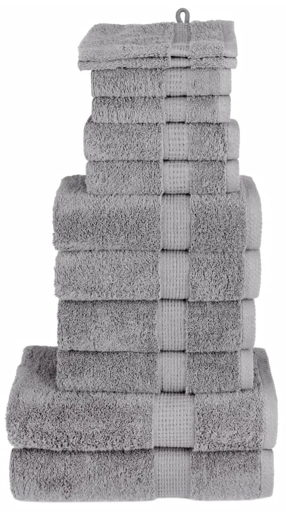 12pcs Conjunto toalhas banho premium SOLUND 600 gsm cinza