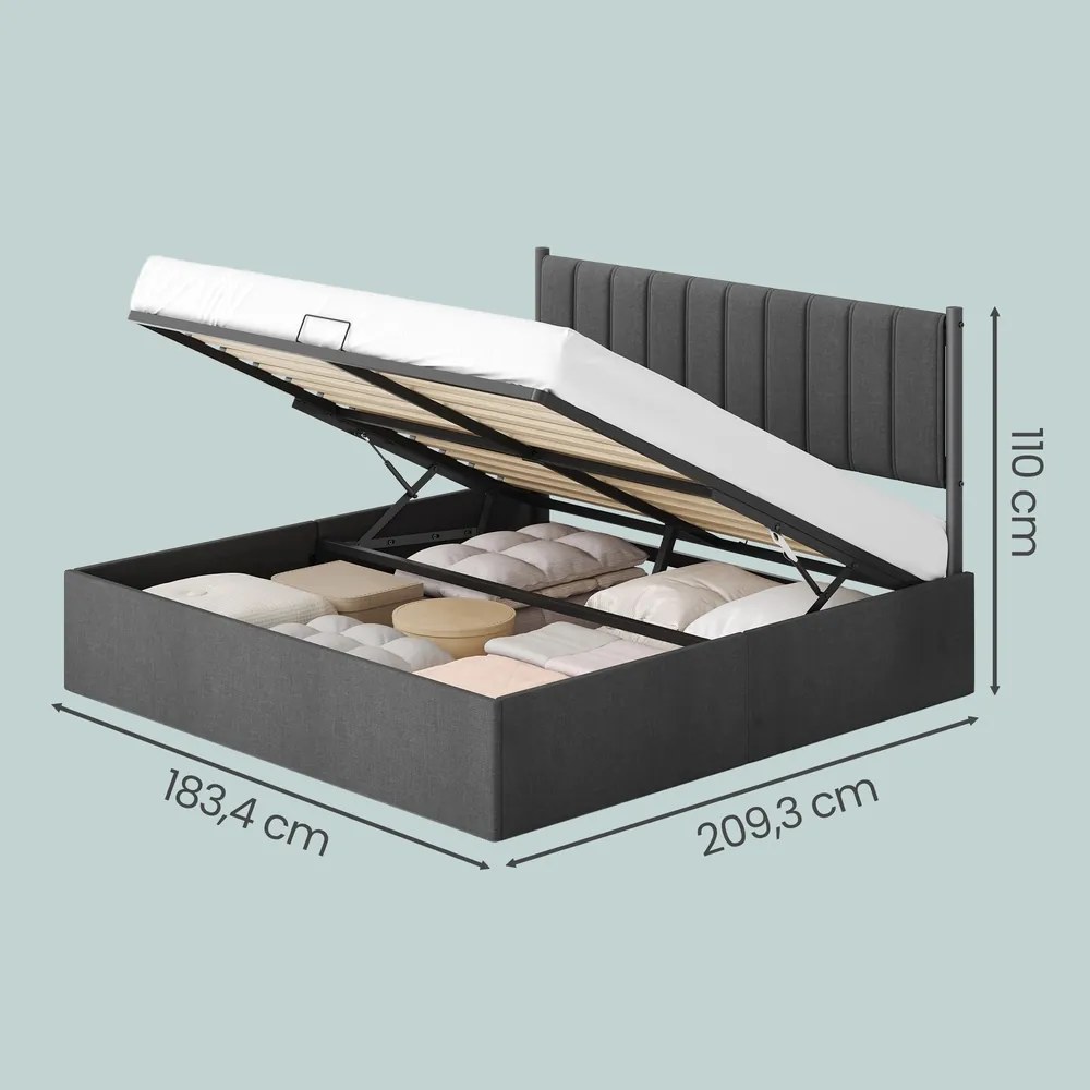 Estrutura de cama, 180 x 200 cm (COLCHÃO NÃO INCLUIDO), com base de ripas rebatível Cinza