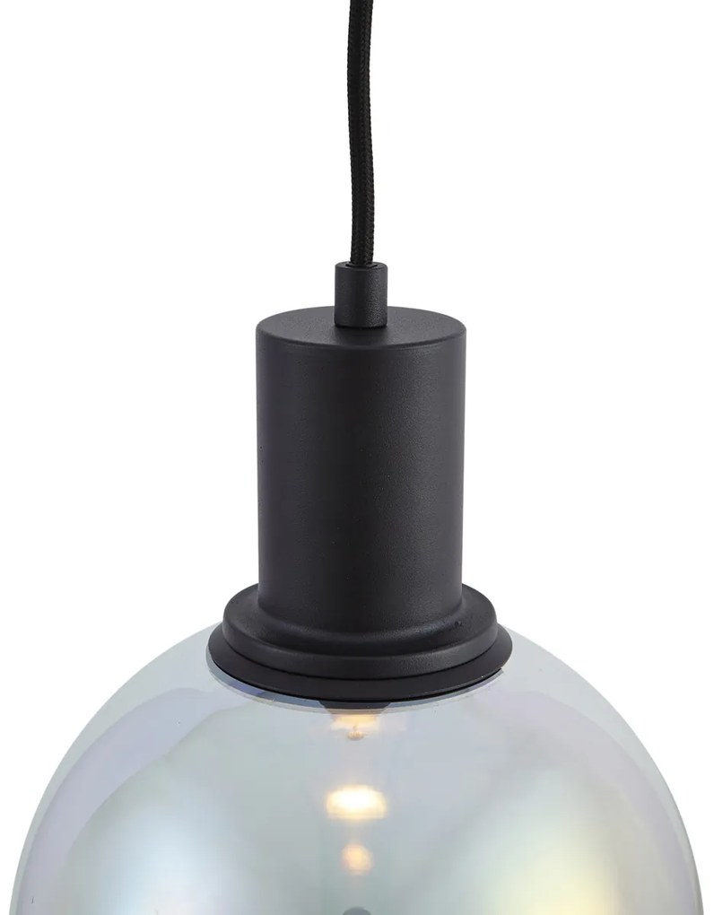 Candeeiro suspenso de design preto com vidro transparente retangular e 3 luzes - Mallon Design