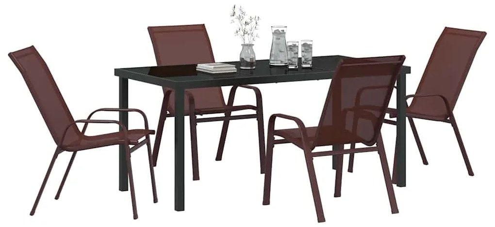 Conjunto de Jantar de Jardim com 5 Peças, Marrom, Textileno e Aço