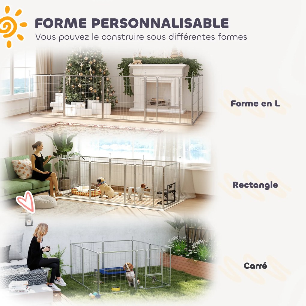 Parque para cães, recinto para cães com 8 painéis 80 cm de altura, modular e dobrável, em aço, com porta, para cachorros, para interior e exterior, pr