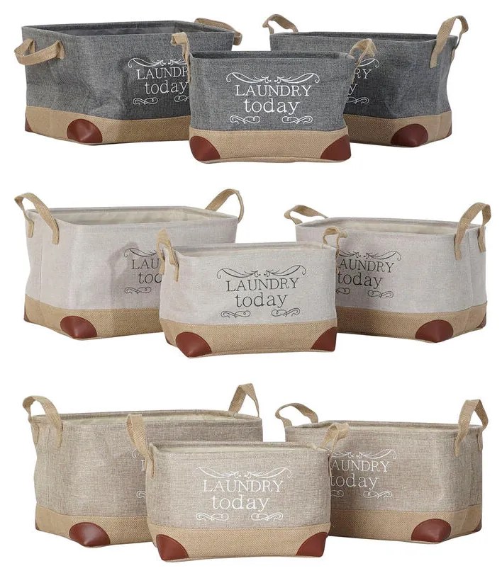 Conjunto de Cestas DKD Home Decor 40 x 30 x 24 cm Cinzento Bege Poliéster Marrom claro (3 Peças)