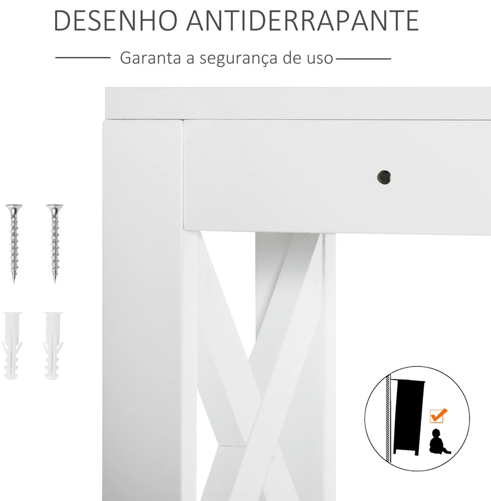 Armário de banheiro com 3 prateleiras e 2 gavetas com dispositivo anti-queda 60x20x165 cm Branco