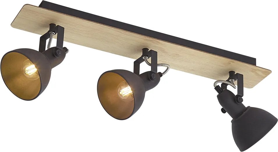 Foco de teto preto com madeira 3-luzes giratório e inclinável - Jakub