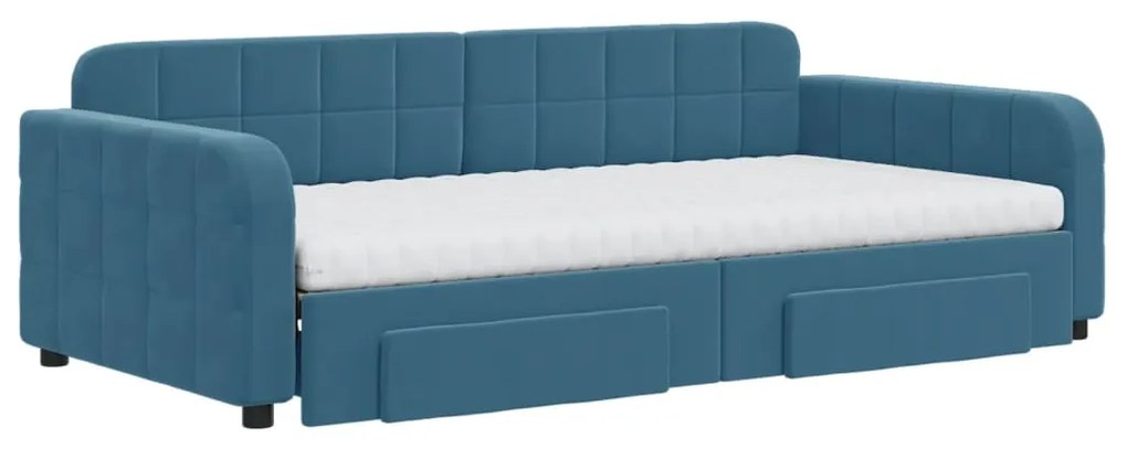 Sofá-cama com gavetão e gavetas 100x200 cm veludo azul