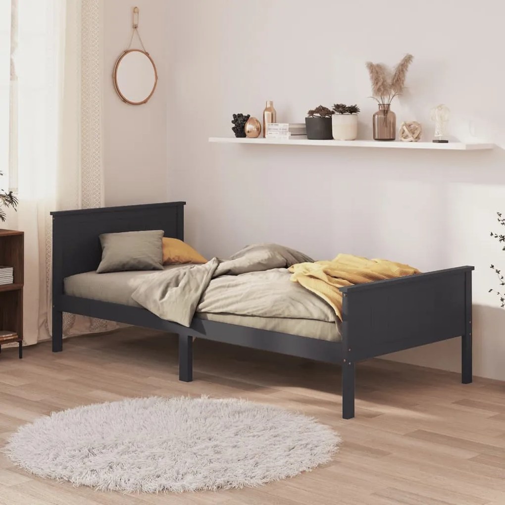 vidaXL Estrutura de cama 100x200 cm pinho maciço cinzento
