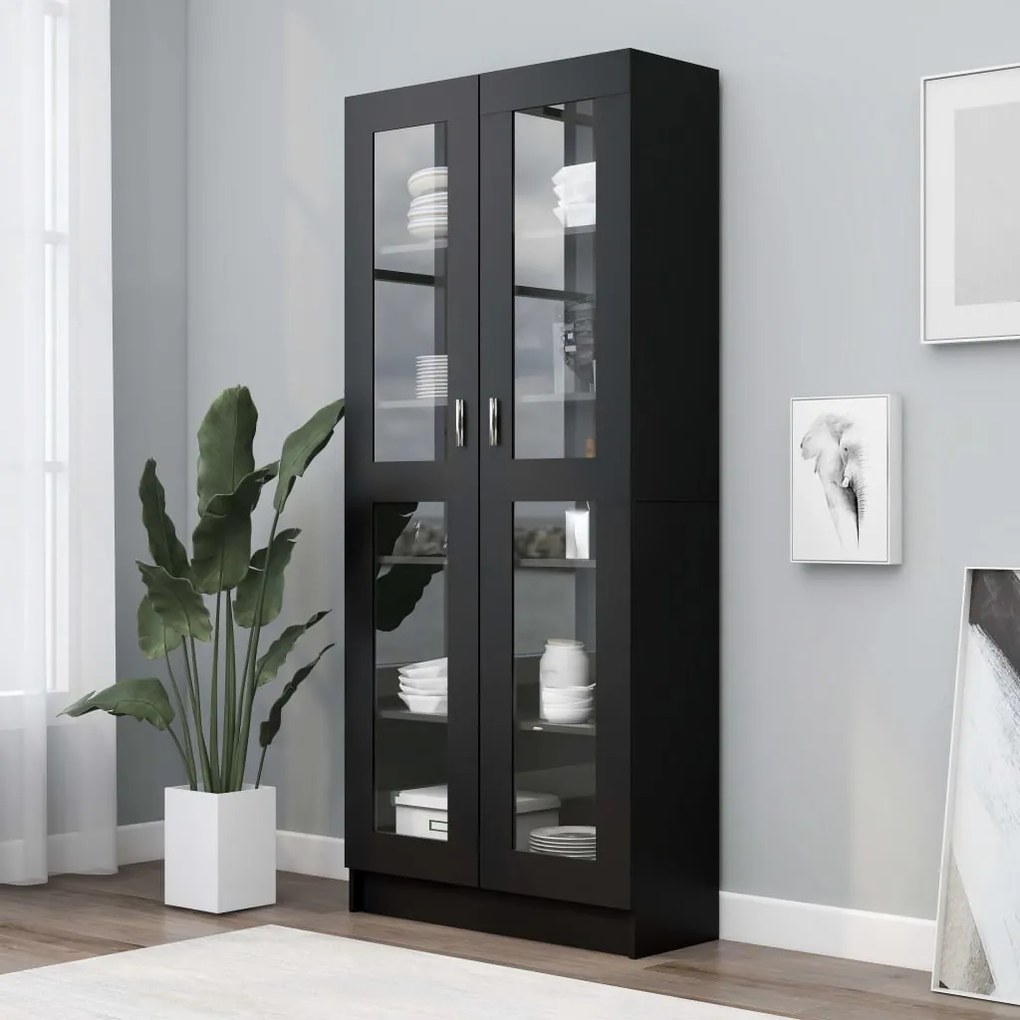 vidaXL Armário vitrine 82,5x30,5x185,5 cm derivados de madeira preto