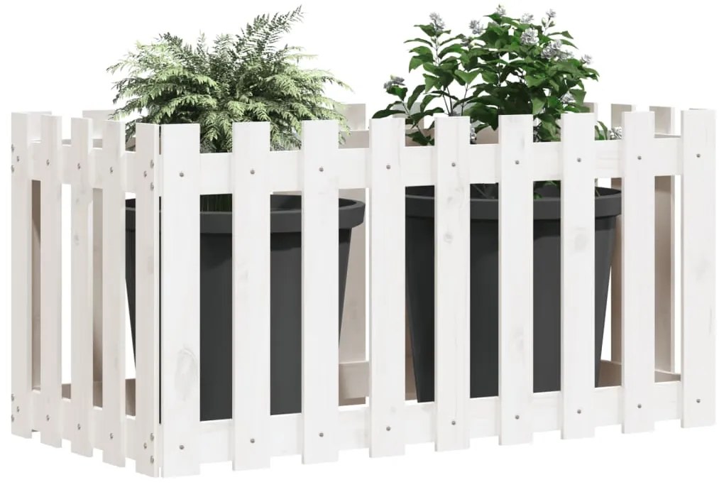 Canteiro elevado design cerca 100x50x70 cm pinho maciço branco