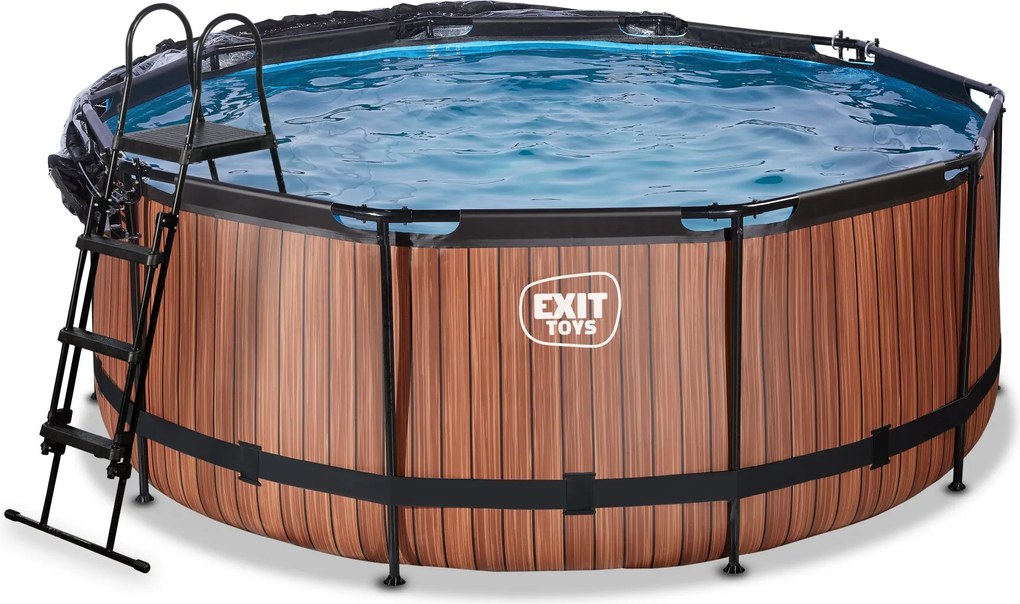 Piscina Redonda Wood de 360 x 122 cm com bomba de filtro de areia e cobertura - castanha
