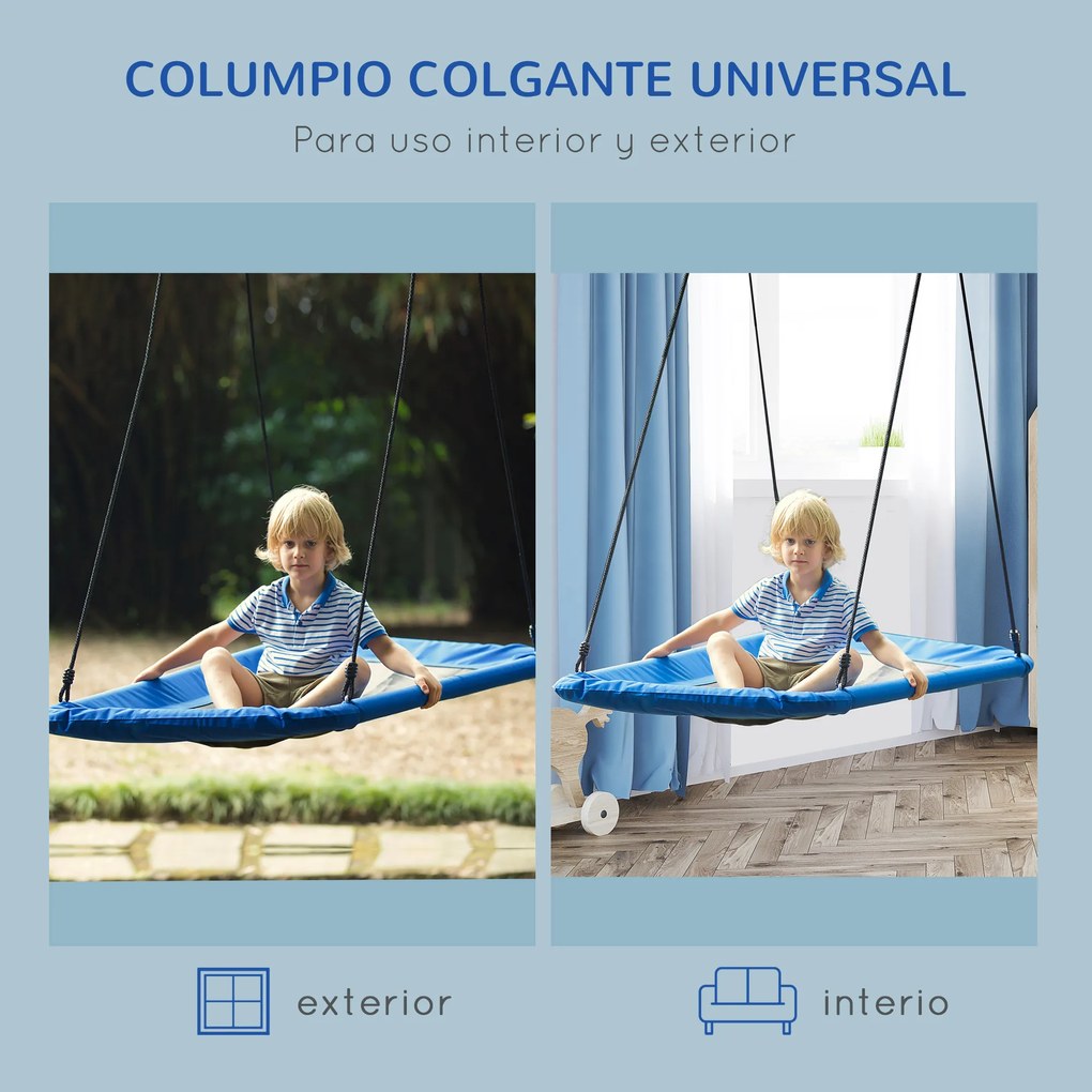 Outsunny Balanço para crianças acima de 3 anos de jardim ninho retangular até 150 kg com cordas ajustáveis Tecido Oxford 900D e metal 150x80x180 cm azul