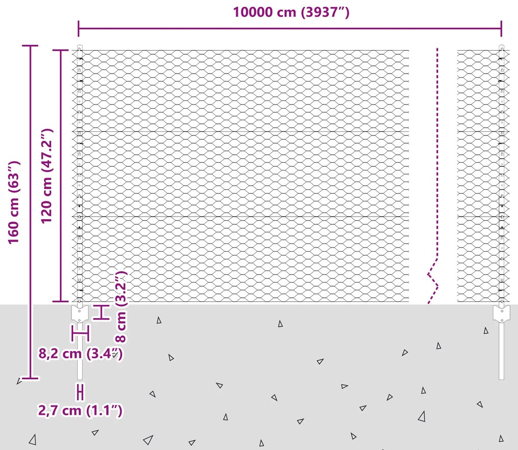 Postes de Cerca vidaXL 22 pcs Canal U Cinza 120 cm Aço, Cerca Hexagona