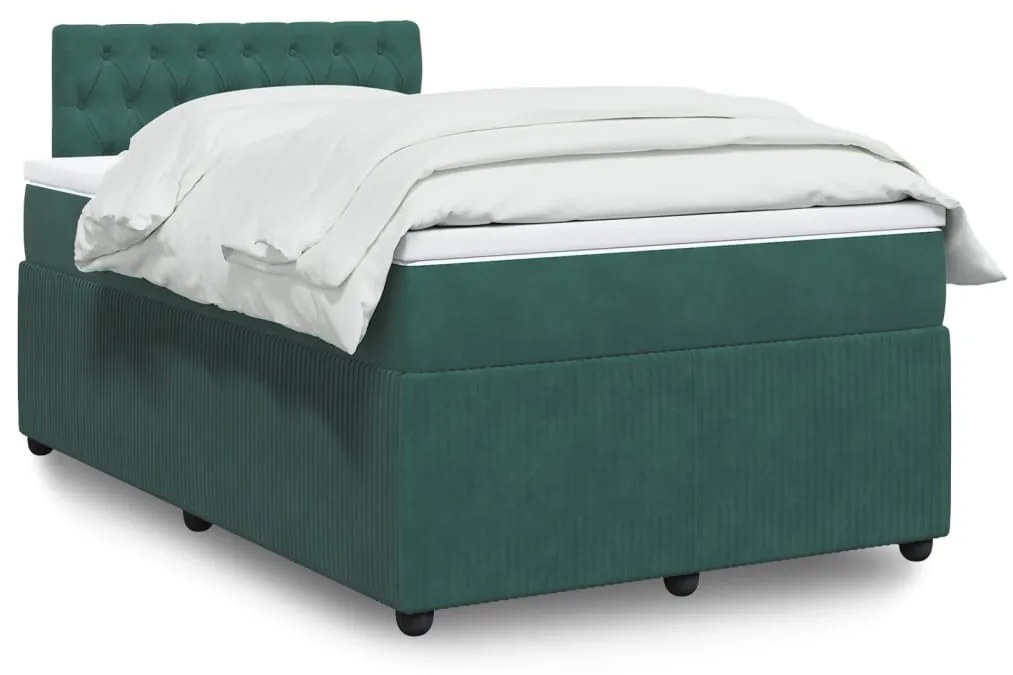 Cama boxspring com colchão 120x200 cm veludo verde-escuro