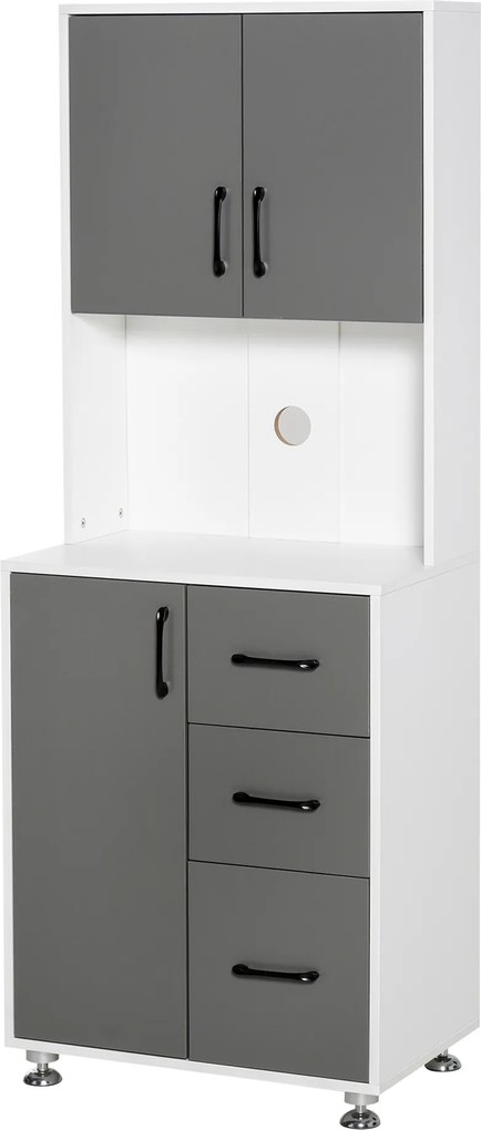 Armário alto de cozinha com 3 portas, 3 gavetas e bancada 60 x 40 x 160 cm, cinzento