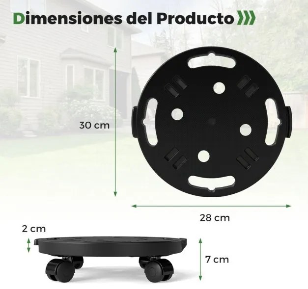 Plataforma redonda móvel 30 x 28 x 7 cm Suporte para plantas com 4 rodas universais Plataforma rolante móvel para móveis, vasos e floreiras Preta