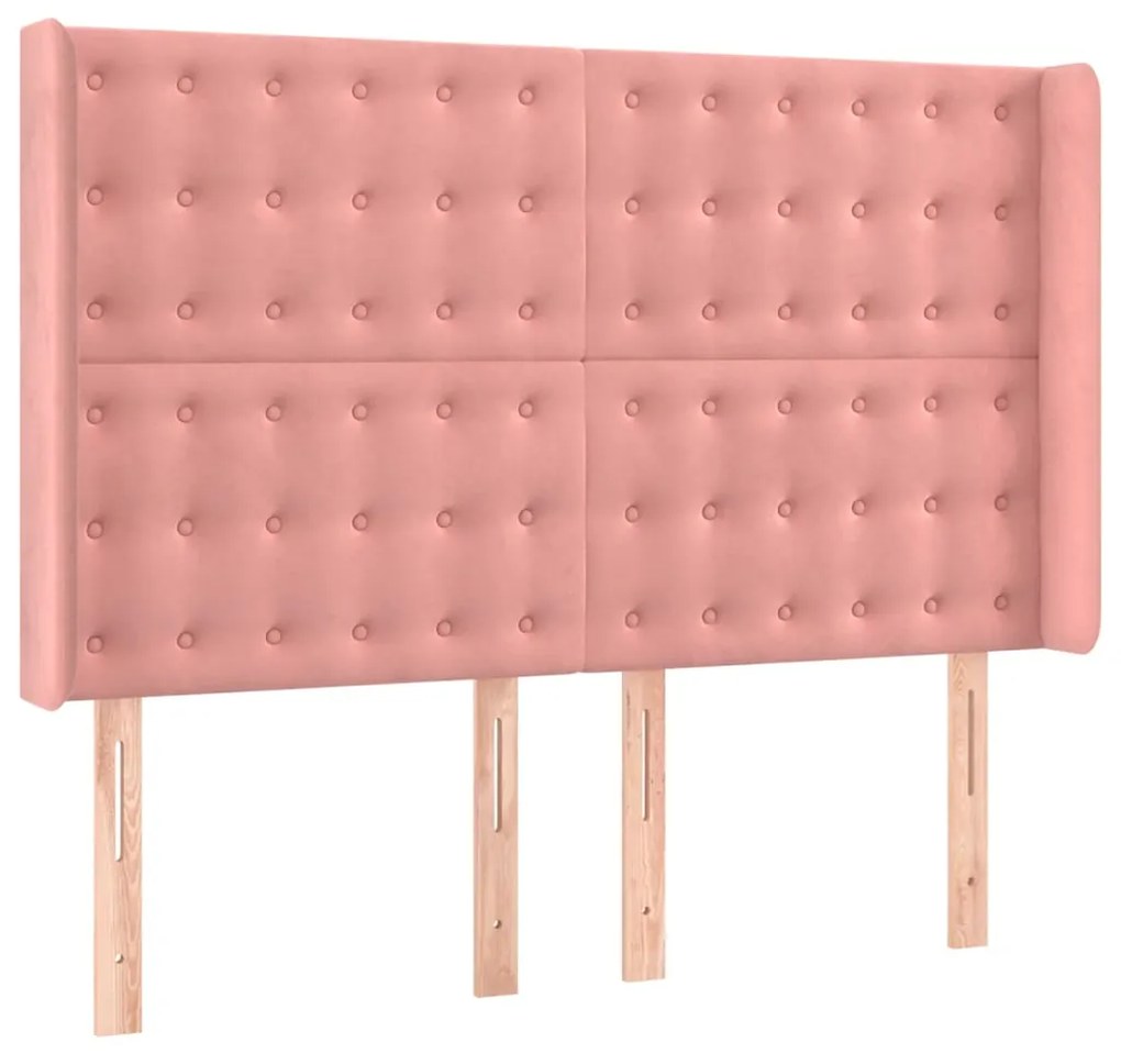 Cama box spring c/ colchão/LED 140x190 cm veludo rosa