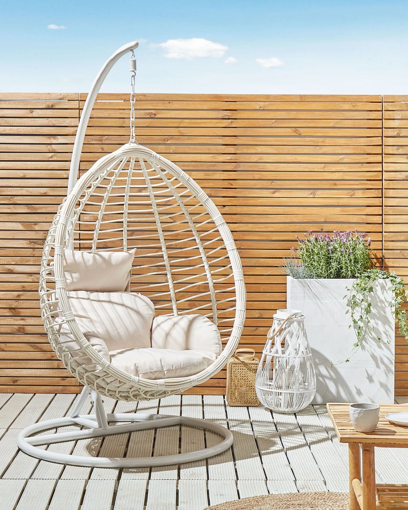 Cadeira suspensa em rattan branco com suporte FANO Beliani