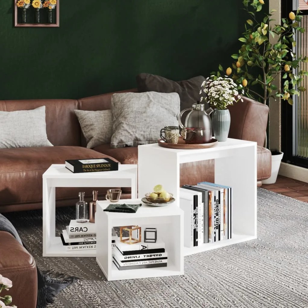 Mesas de encastrar 3 pcs contraplacado branco